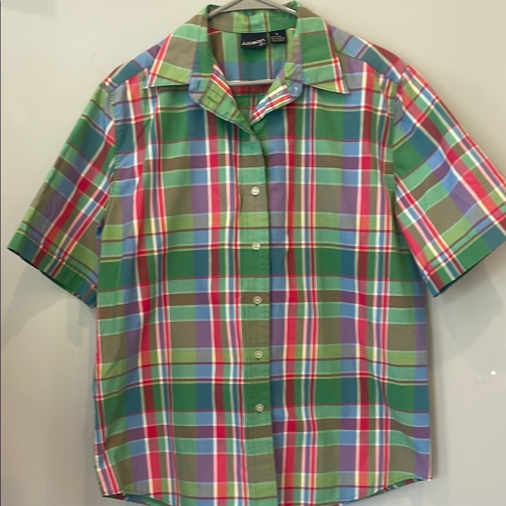 Colorful Plaid Short Sleeve Shirt Mens Medium
